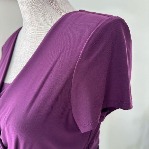 R&M Richards Midi Formal Dark Purple Short-Sleeve Faux Wrap Dress Womens Size 10 - Picture 7 of 12